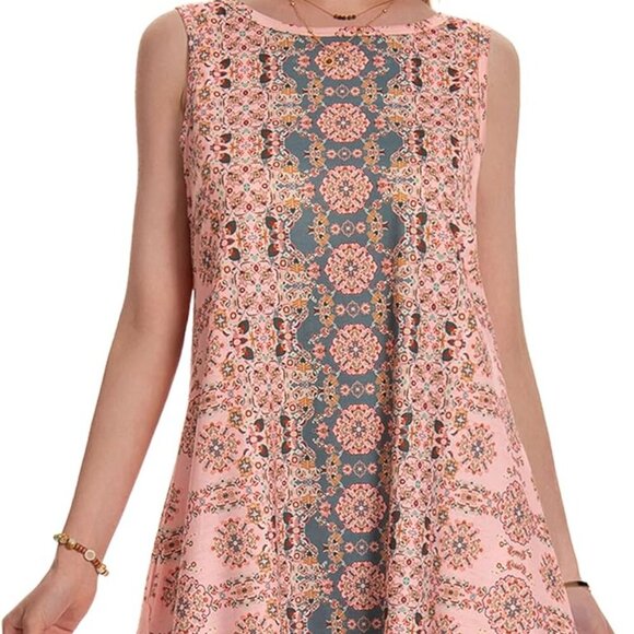 Summer Dresses for Women Beach Boho Sleeveless Vintage Floral Flowy Pocket Tshir - Picture 5 of 6